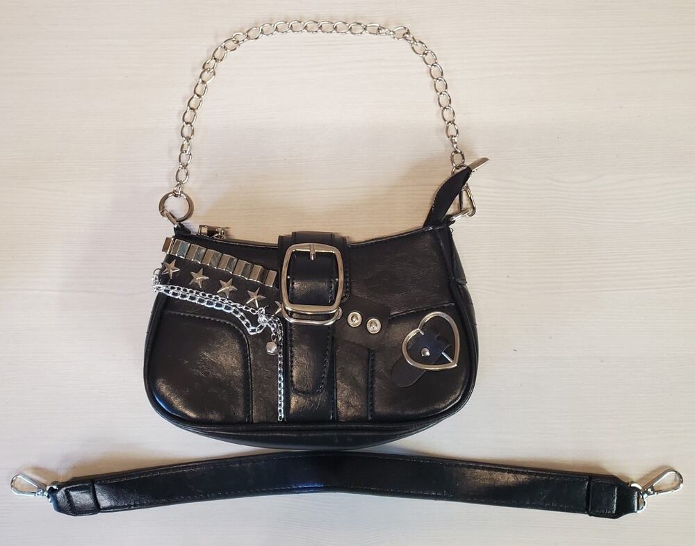 Gothic Punk Emo Y2K Studded Chain Black Mini Shoulder Bag Handbag Faux Leather